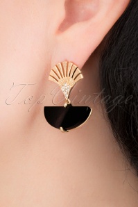 Lovely - 20s Art Deco Moon Earrings in Gold and Black