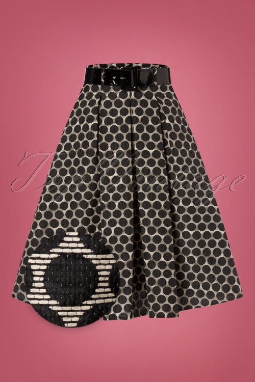 Tatyana - 50s Tabitha Polkadot Swing Skirt in Black and White
