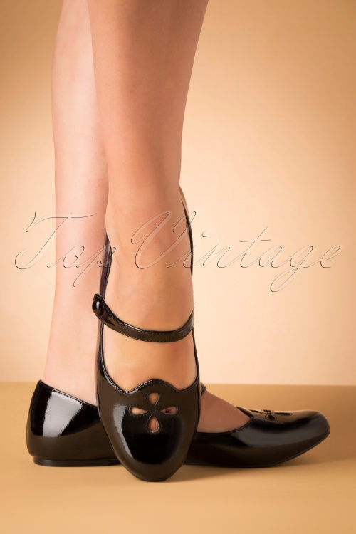 B.A.I.T. - 60s Elizabeth Mary Jane Patent Flats in Black