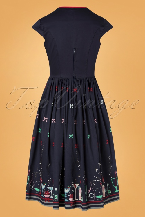 Banned Retro - 50s Christmas Cocktails Swing Dress in Navy 2