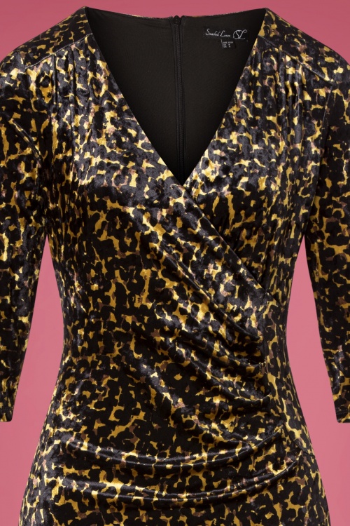 Smashed Lemon - Daysie Velvet Pencil Dress Années 50 en Leopard 3