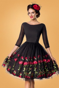 Belsira - 50s Kathlynn Roses Swing Dress in Black 2