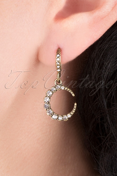 Lovely - 20s Crystal Moon Earrings in Gold