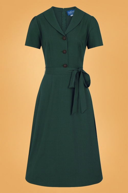 Collectif Clothing - 40s Hattie Flared Dress in Green 2