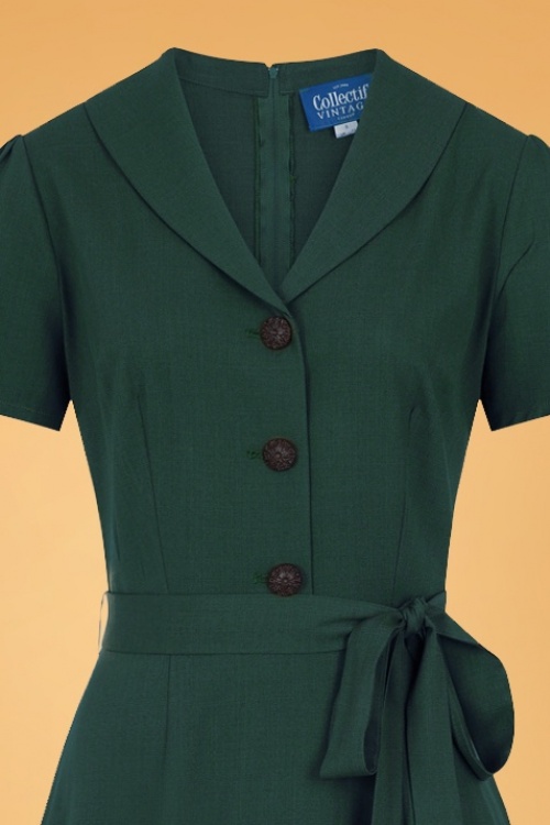 Collectif Clothing - Hattie Flared Dress Années 40 en Vert 3