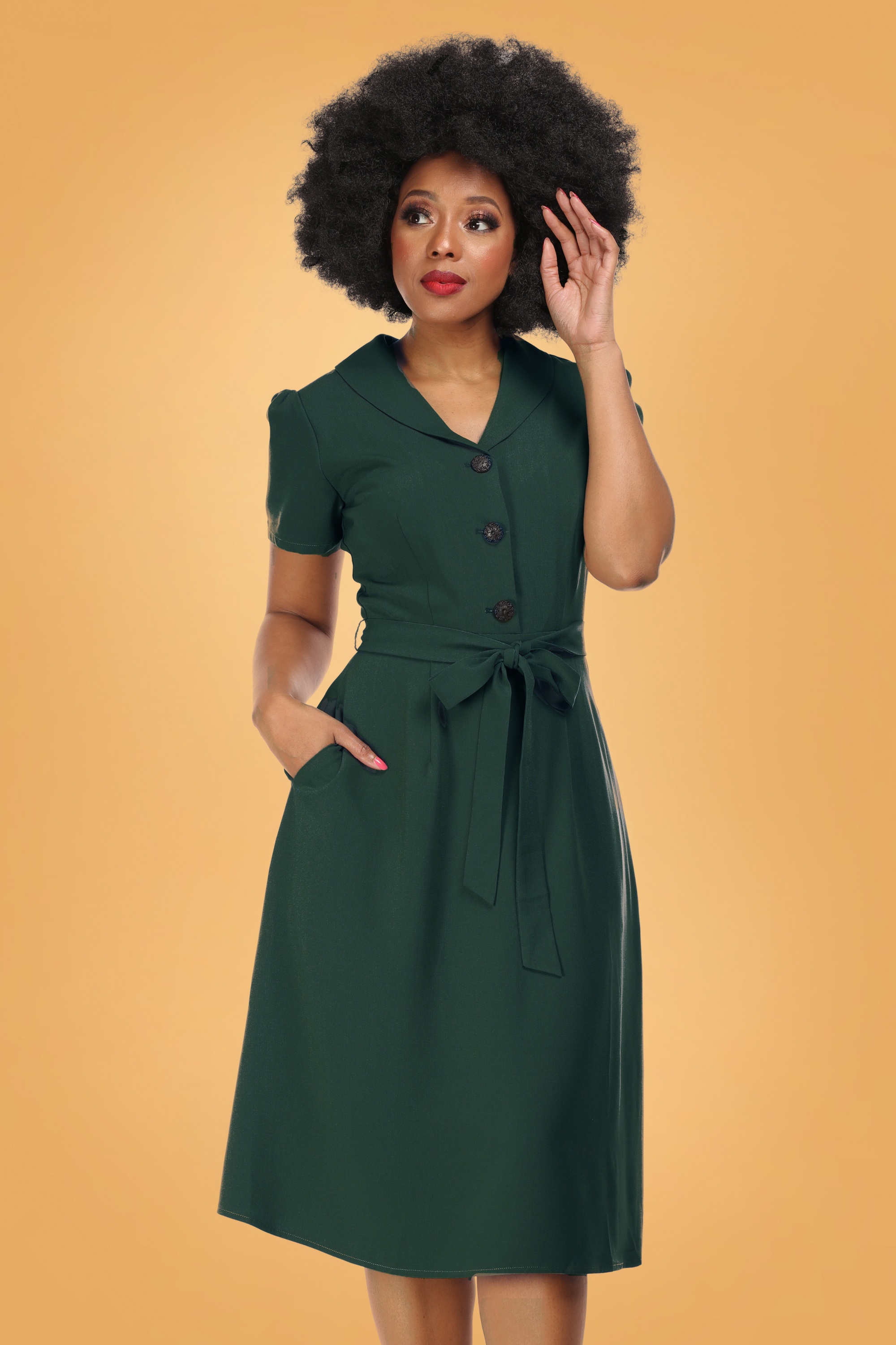 Collectif Clothing - Hattie uitlopende jurk in groen