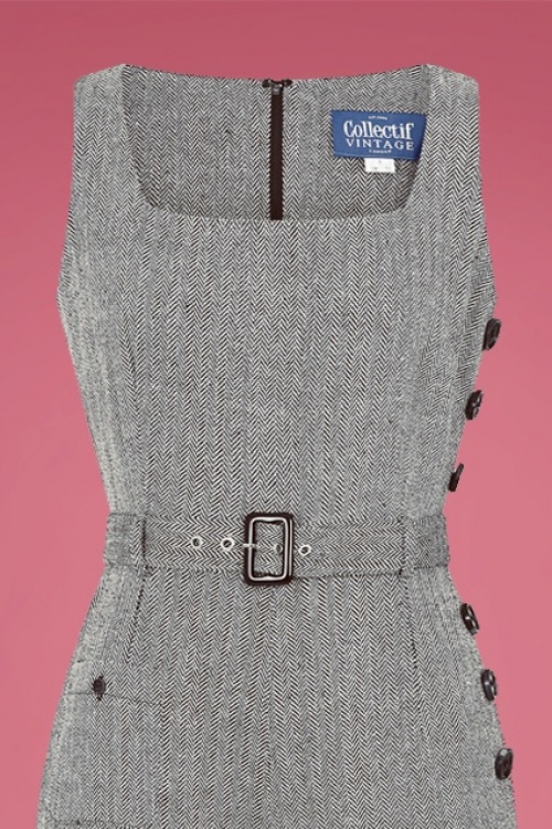 Collectif Clothing - Gertrude Jumpsuit mit Fischgrätenmuster in Schwarz und Weiß 4