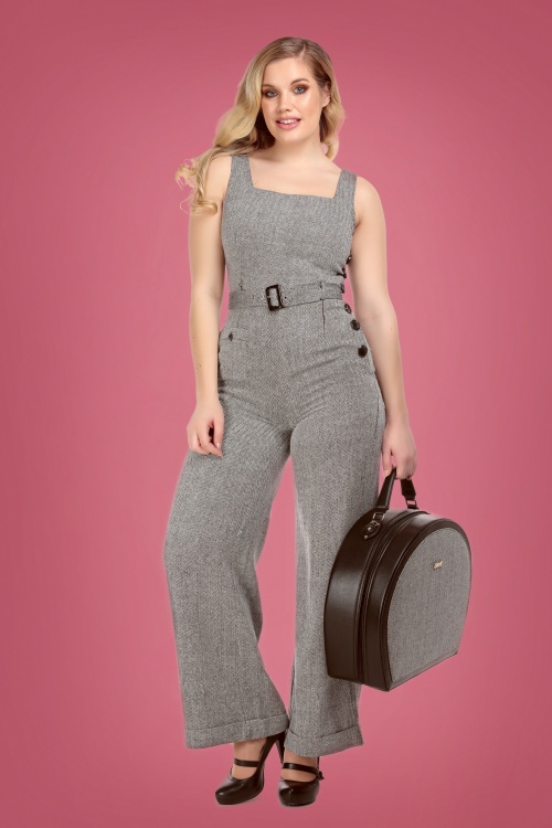 Collectif Clothing - 40s Gertrude Herringbone Jumpsuit in Black and White 3