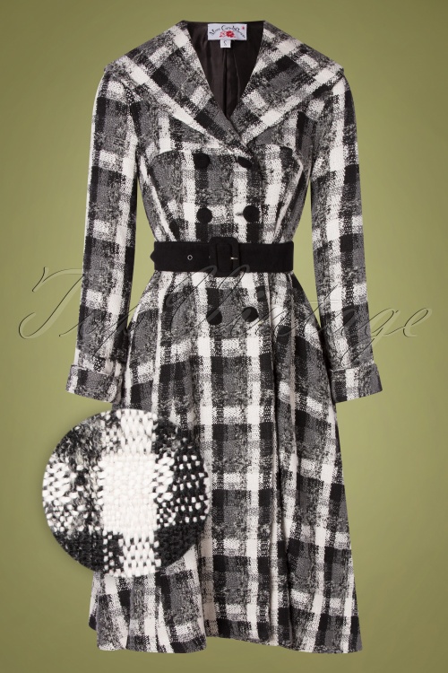 Miss Candyfloss - Limited Edition ~ 50s Teagan Olive Plaid Swing Coat in Black and Grey 2