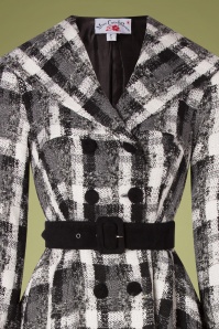 Miss Candyfloss - Limited Edition ~ 50s Teagan Olive Plaid Swing Coat in Black and Grey 3