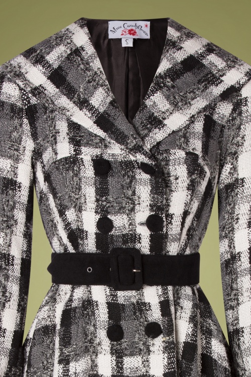 Miss Candyfloss - Limited Edition ~ Teagan Olive Plaid Swing Coat in zwart en grijs 3