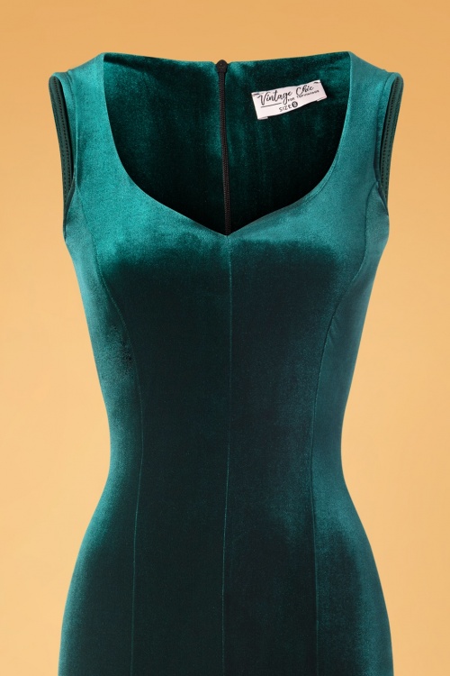 Vintage Chic for Topvintage - 50s Mila Velvet Maxi Dress in Bottle Green 3