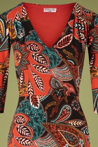 Topvintage Boutique Collection - Gigi Paisley Pencil Dress Années 70 en Brique 2