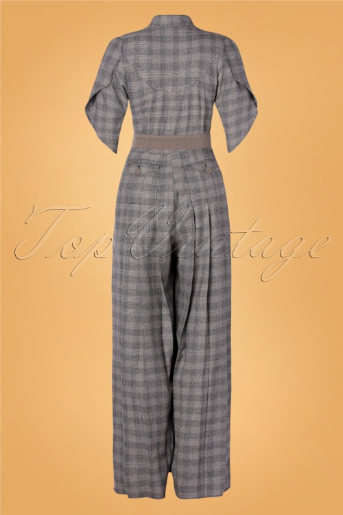Miss Candyfloss - 50s Ariadne Silver Pantskirt Jumpsuit in Grey Check 5