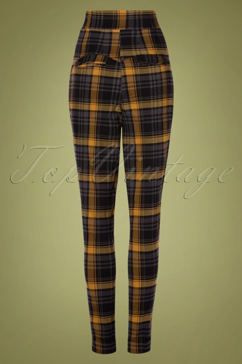 Miss Candyfloss - Luca Tartan broek met hoge taille in mosterd en grijs 2