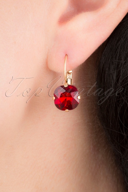 Lovely - Cushion Cut Stone Earrings Années 50 en Rouge Rubis