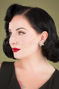 Lovely - Crystal and Pearl Flower Clip On Earrings Années 50 en Doré 2