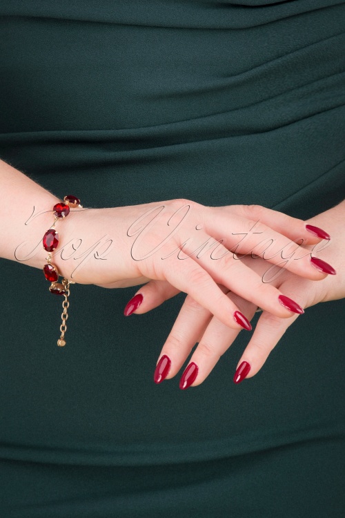 Lovely - Oval Stone Bracelet Années 50 en Rouge Rubis