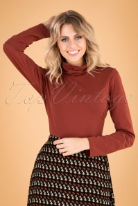 Banned Retro - 60s Jersey Turtle Neck Top in Brick