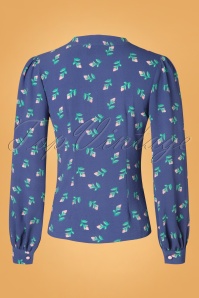 Collectif Clothing - 40s Luiza Rose Bud Blouse in Blue 2