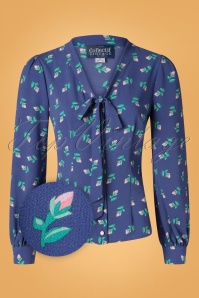 Collectif Clothing - Luiza Rose Bud Blouse Années 40 en Bleu