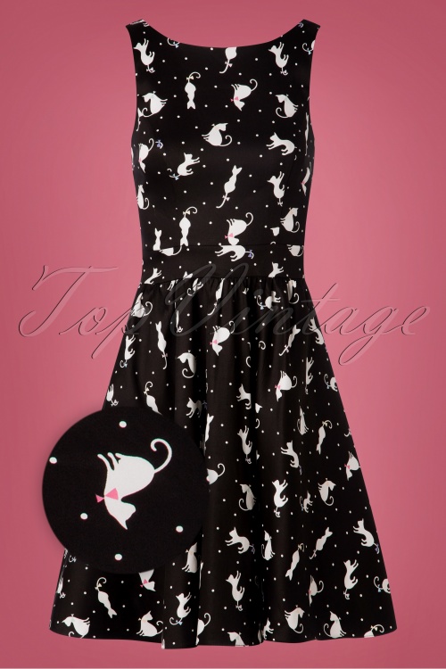 Lady V by Lady Vintage - 50s Ditsy Cats Tea Dress in Black