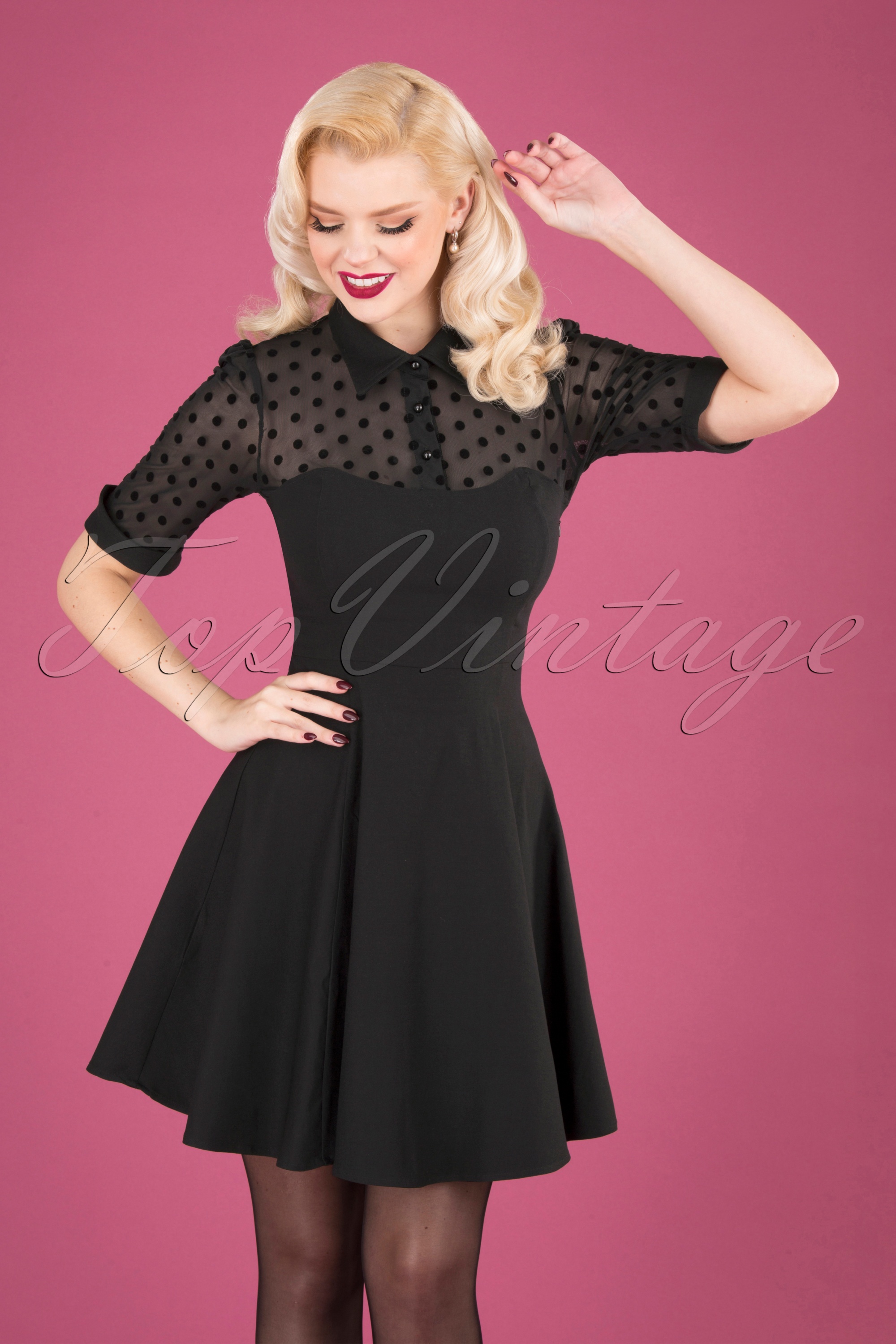 50s Wednesday Polkadot Skater Dress in Black