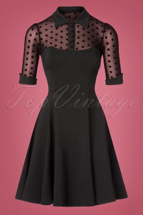 Collectif Clothing - 50s Wednesday Polkadot Skater Dress in Black 2