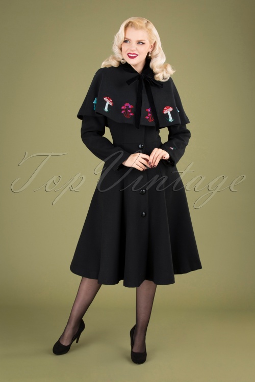 Collectif Clothing - 40s Claudia In Wonderland Coat And Cape in Black Wool