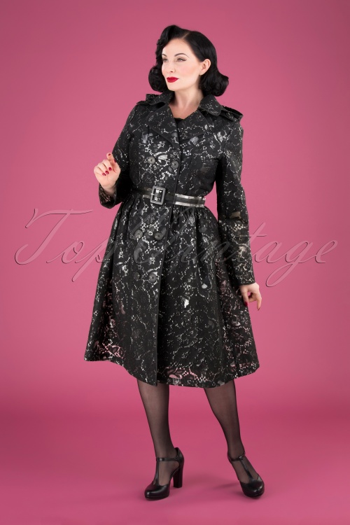 Grace & Glam - Lucinda Lace Raincoat Années 50 en Noir