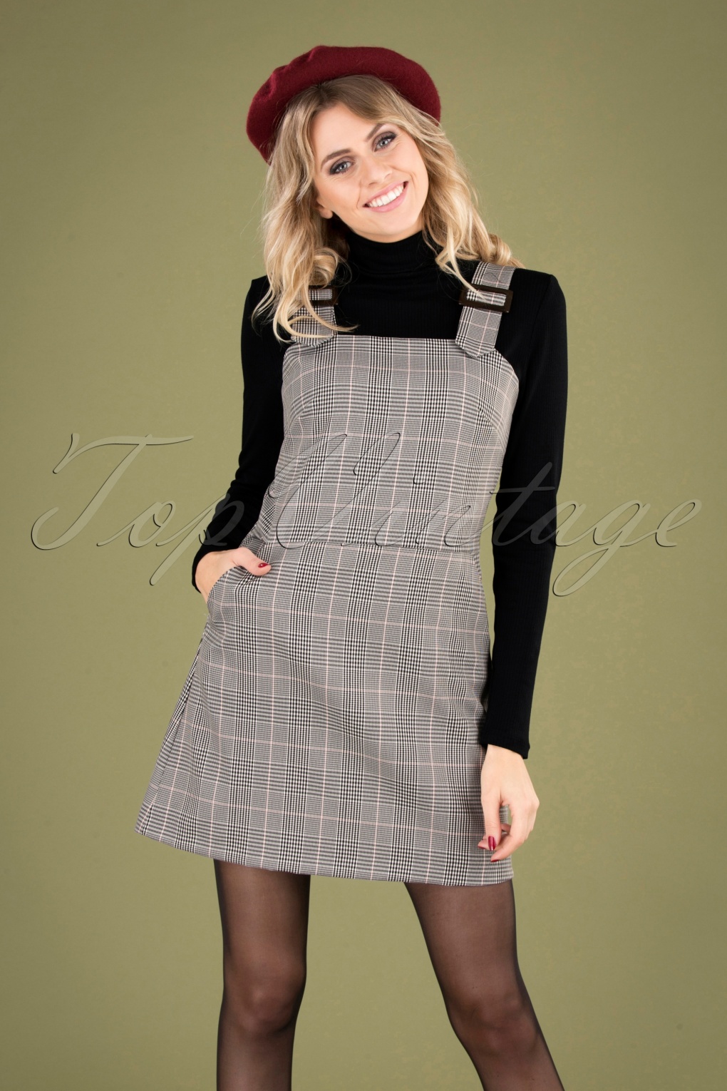 black and white tartan pinafore dress