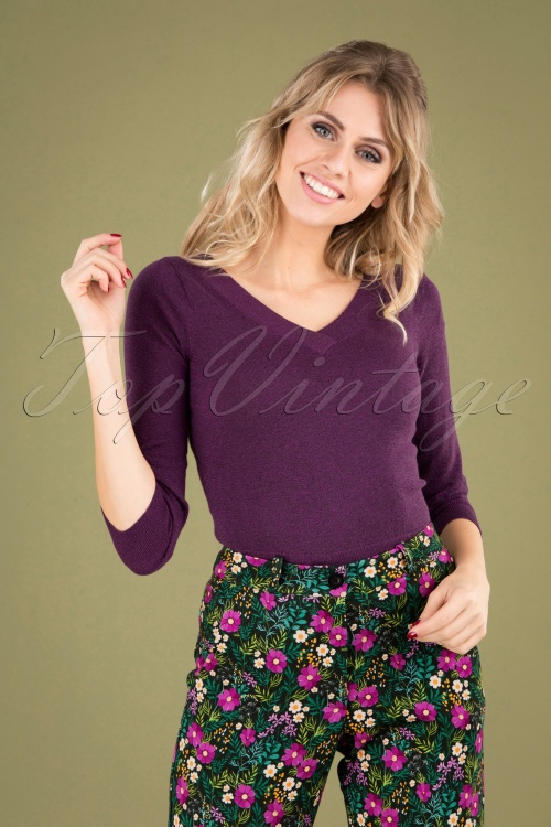 King Louie - 50s Double V Neck Top in Sparkling Purple
