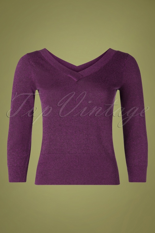 King Louie - 50s Double V Neck Top in Sparkling Purple 2