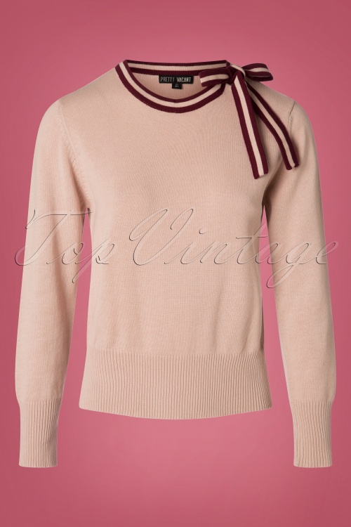 Pretty Vacant - 50s Bow Neck Crew Sweater in Pale Pink 2