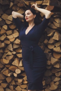 Collectif Clothing - 50s Meadow Pencil Dress in Navy