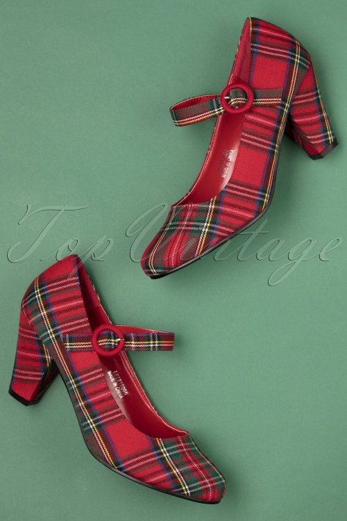 Lulu Hun - Marianne High Heel Tartan Pumps Années 50 en Rouge