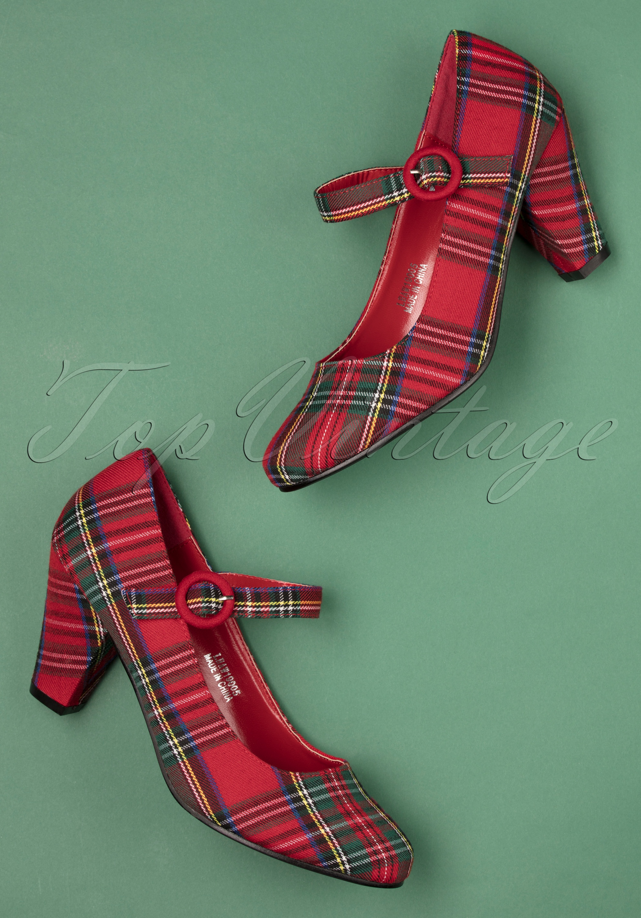 Lulu Hun 50s Marianne High Heel Tartan Pumps in Red Shop at Topvintage