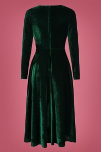 Collectif Clothing - Clara Velvet Swing Dress Années 50 en Vert 3