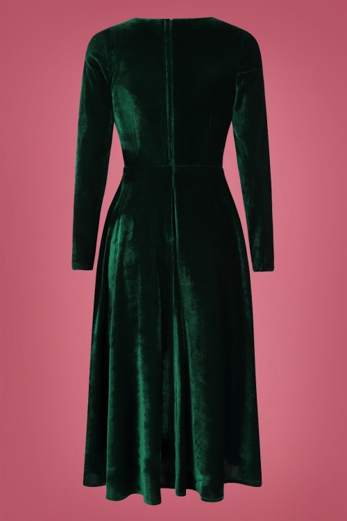 Collectif Clothing - Clara Samt-Swing-Kleid in Grün 3