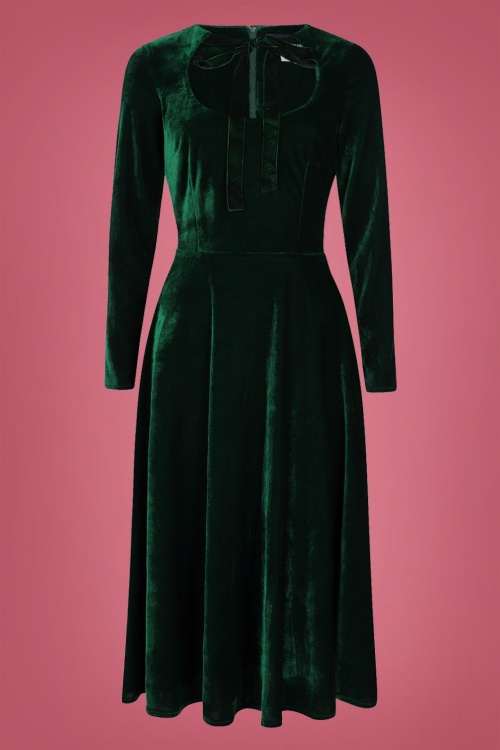 Collectif Clothing - Clara Velvet Swing Dress Années 50 en Vert 2