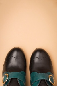 La Veintinueve - 40s Agatha Leather Shoe Booties in Black and Teal 3