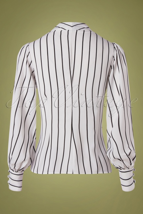 Unique Vintage - Gwen Striped Blouse Années 40 en Blanc et Noir  4