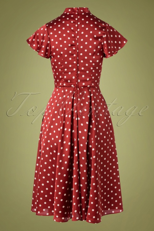 Unique Vintage - 40s Baltimore Dotted Satin Swing Dress in Burgundy 4