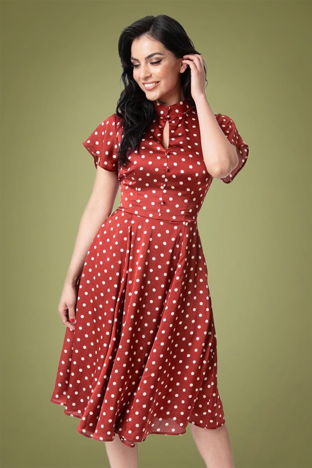 40s Baltimore Dotted Satin Swing Dress in Burgundy