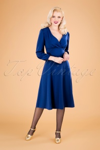Unique Vintage - Micheline Pitt X Unique Vintage Pris Swing Dress Années 50 en Bleu Roi