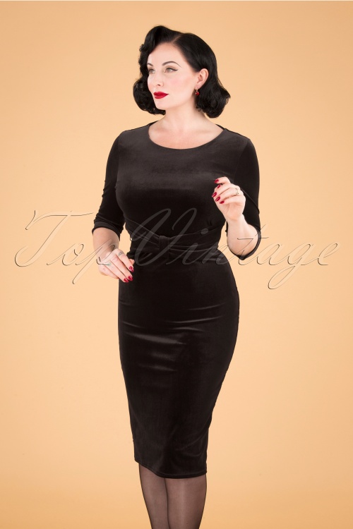 Vintage Chic for Topvintage - Vivian Pencil Dress Années en Noir Velours