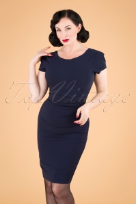 Vintage Chic for Topvintage - Bethany Pencil Dress Années 50 en Bleu Marine