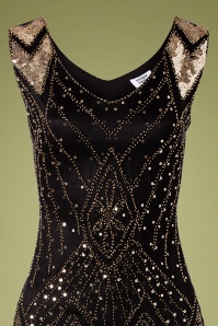 Unique Vintage - Lina Fringe Flapper-jurk in zwart en goud 3