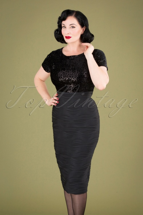 Vintage Chic for Topvintage - 50s Bionda Sequins Pencil Dress in Black