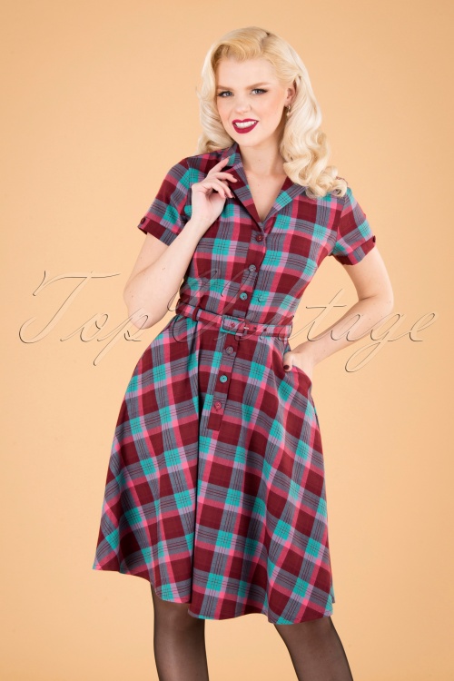 Vixen - 50s Piper Plaid Flare Dress in Red and Blue